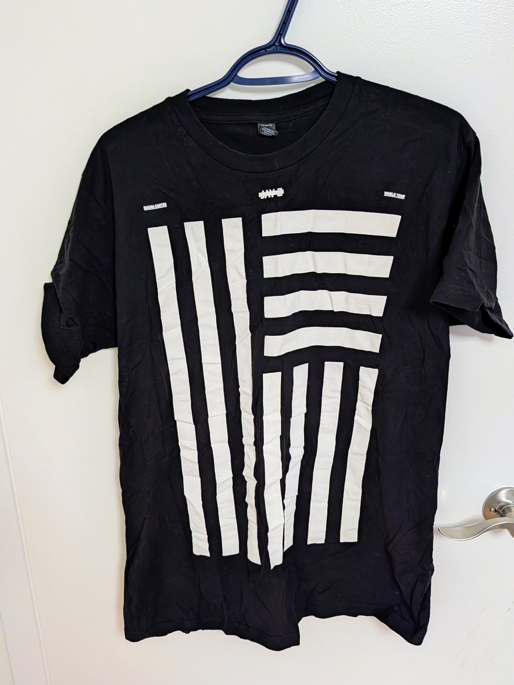 Black Graphic Men’s T-Shirt with White Stripe Design